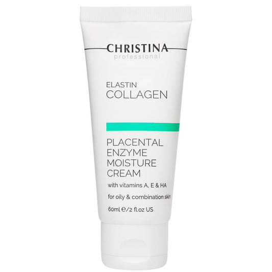 Christina Elastin Collagen Placental Enzyme Moisture Cream with Vit. A, E & HA - Зволожуючий крем з рослинними ензимами, колагеном і еластином для жирної та комбінованої шкіри
