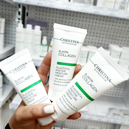Christina Elastin Collagen Placental Enzyme Moisture Cream with Vit. A, E &amp; HA - Увлажняющий крем с растительными энзимами, коллагеном и эластином для жирной и комбинированной кожи