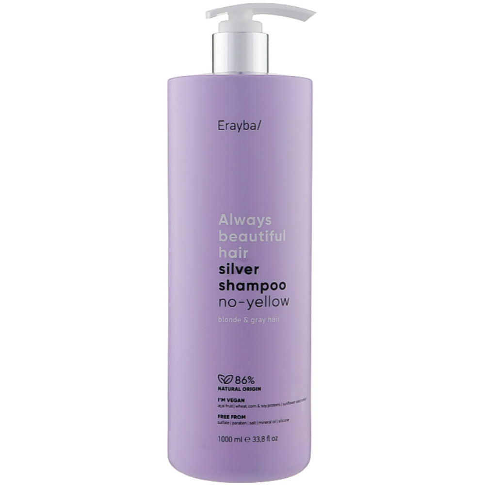 Шампунь антижовтий для сивого та освітленого волосся - Erayba Always Beautiful Hair Silver No-Yellow Shampoo