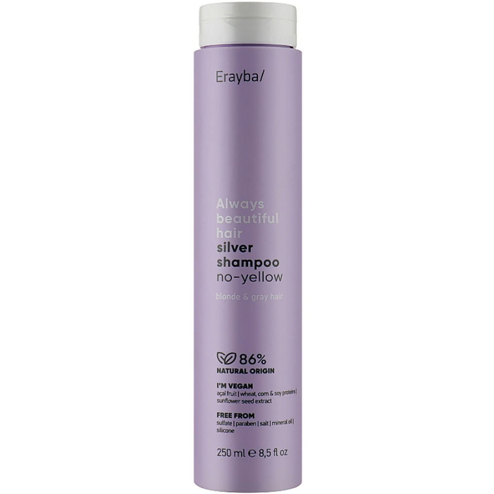 Шампунь антижовтий для сивого та освітленого волосся - Erayba Always Beautiful Hair Silver No-Yellow Shampoo