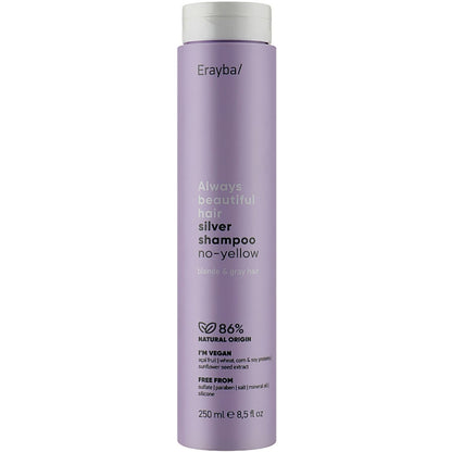 Шампунь антижовтий для сивого та освітленого волосся - Erayba Always Beautiful Hair Silver No-Yellow Shampoo