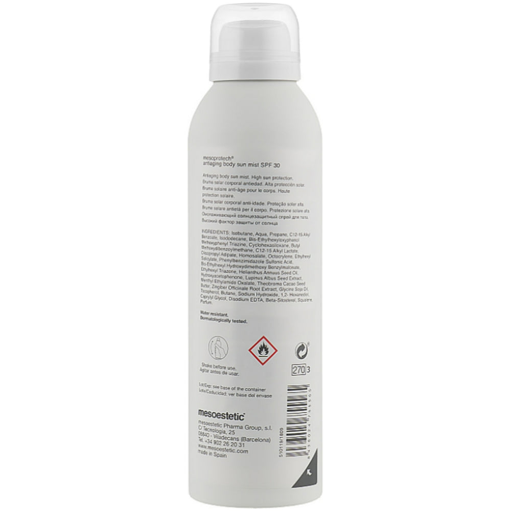 Mesoestetic Mesoprotech Antiaging Body Sun Mist SPF30 - Сонцезахисний спрей для тіла з антивіковим ефектом